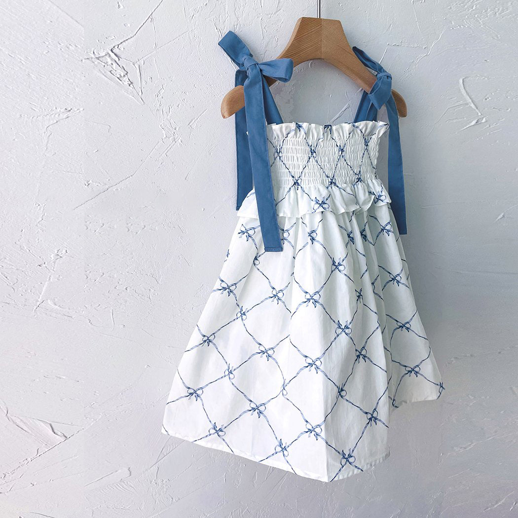 Glen Smocking Dress_ Blue