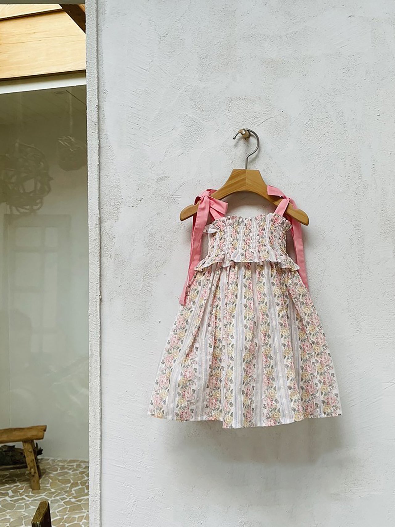 Glen Smocking Dress_ Coral