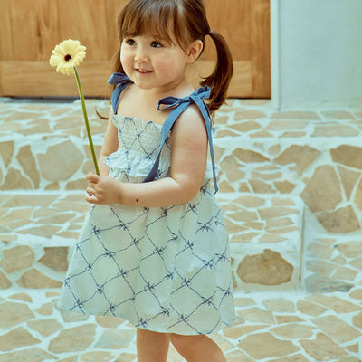 Glen Smocking Dress_ Blue