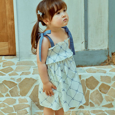Glen Smocking Dress_ Blue
