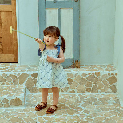 Glen Smocking Dress_ Blue