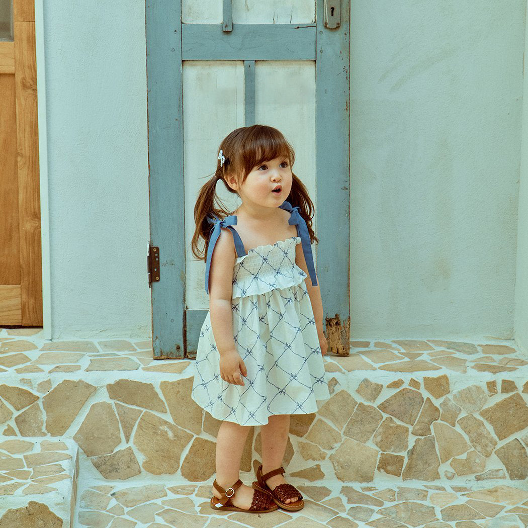 Glen Smocking Dress_ Blue