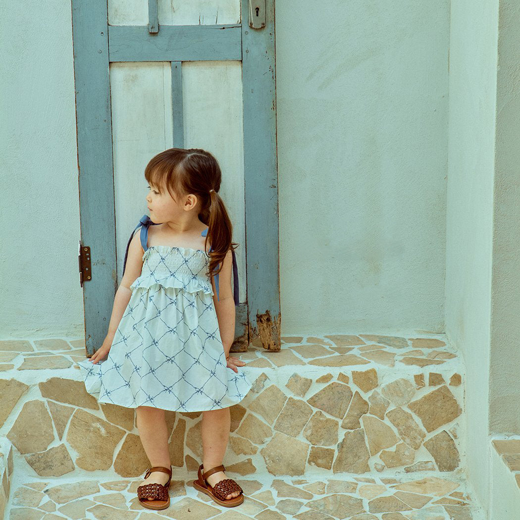 Glen Smocking Dress_ Blue