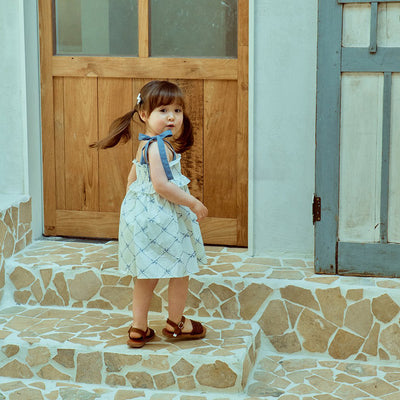 Glen Smocking Dress_ Blue