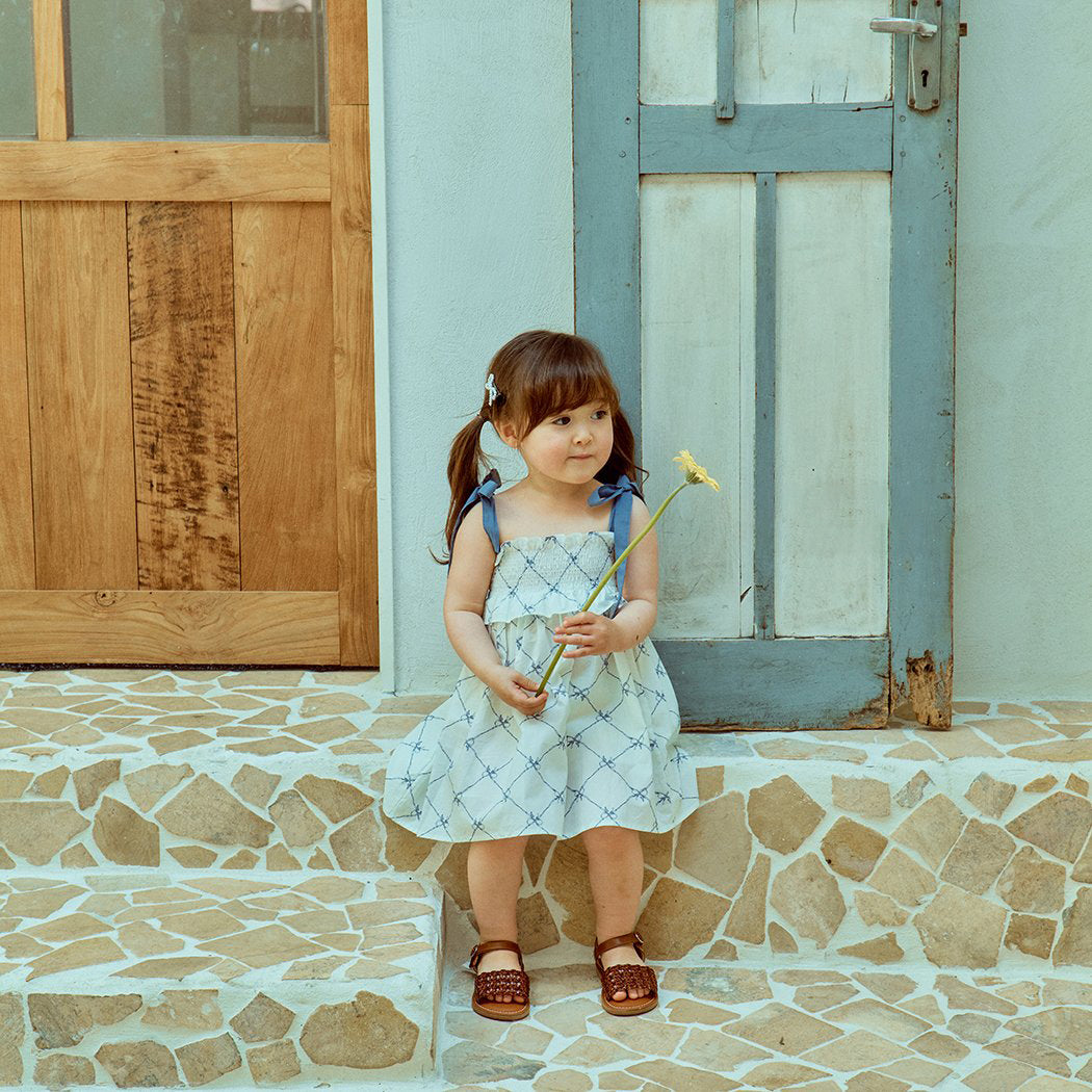 Glen Smocking Dress_ Blue