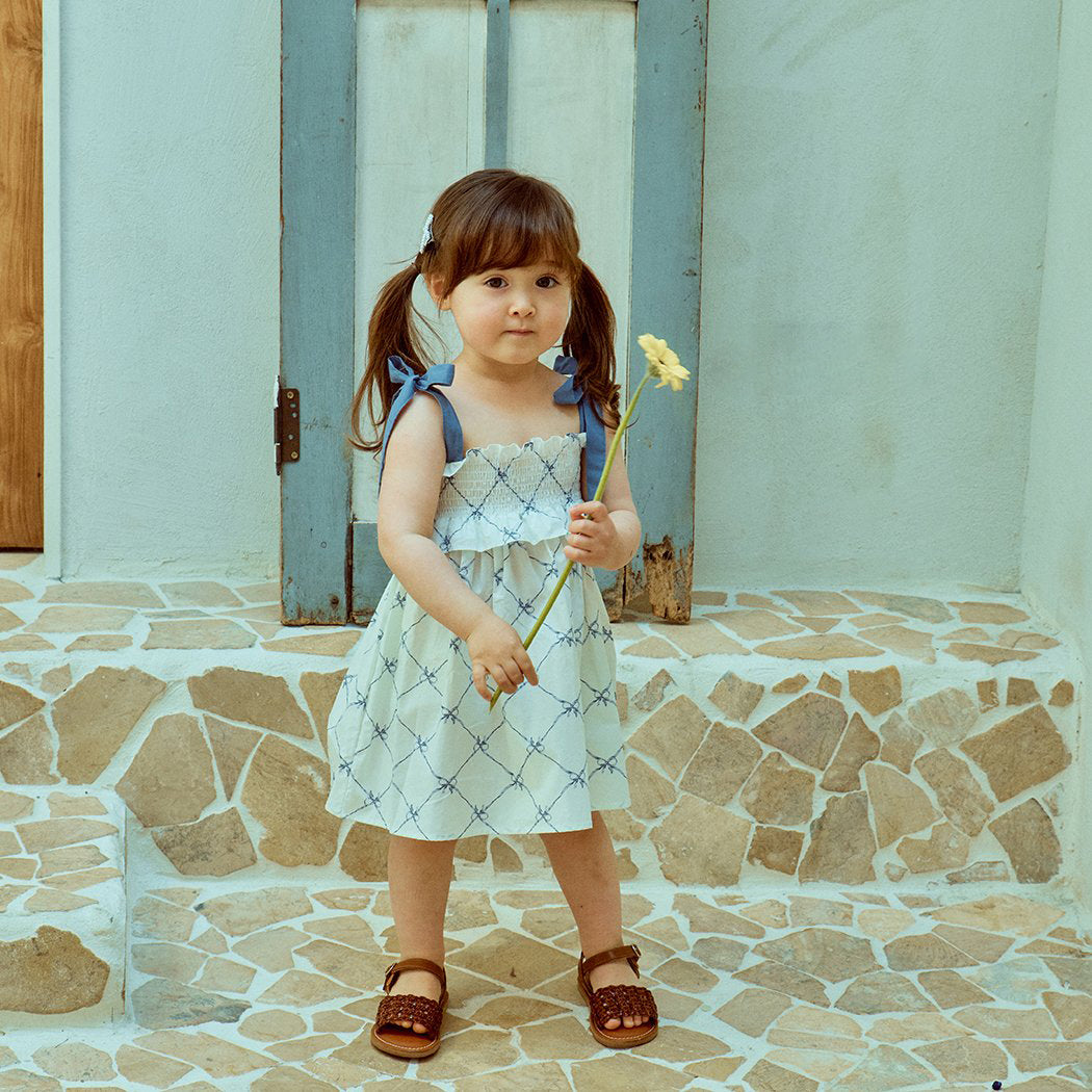 Glen Smocking Dress_ Blue