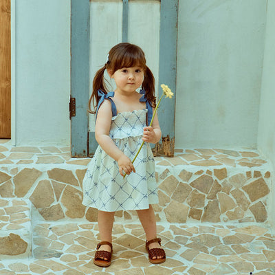 Glen Smocking Dress_ Blue