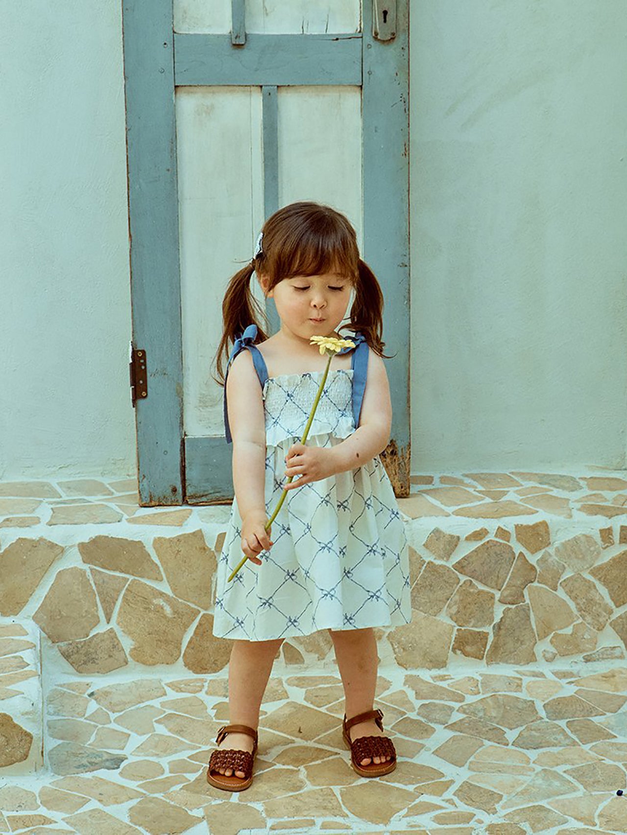 Glen Smocking Dress_ Blue